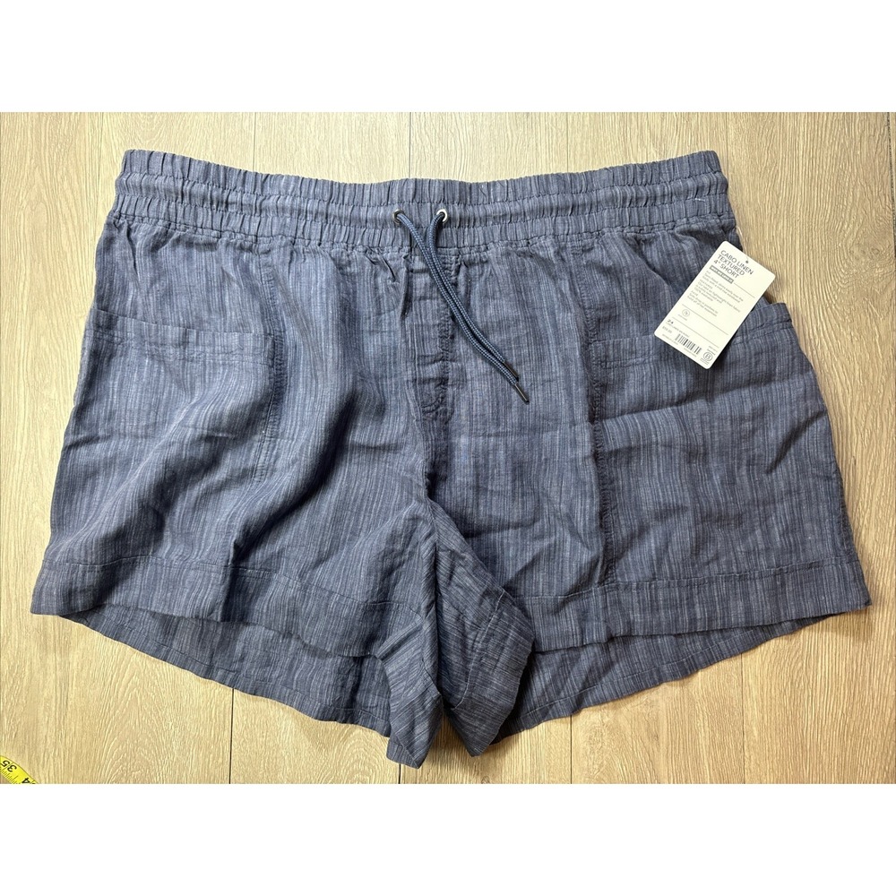 Athleta Cabo Linen Textured Shorts Plus Size 24 Blue Beach Summer Vacation New!!